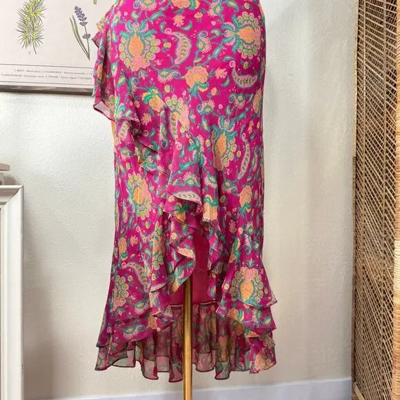 90s Y2k Lauren Ralph LRL Silk Ruffle Dress NWT Fairy Boho Whimsy Hippie L 12 - Picture 3 of 8
